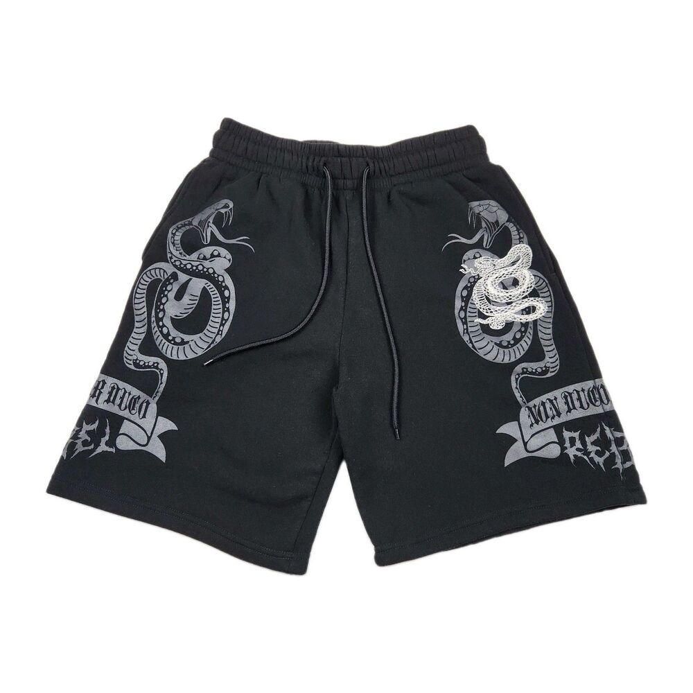 Rebel Vengeance Sweat Shorts Black Snake Graphic Mens S Logo Streetwear Edgy Y2K